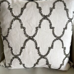 18X18” Price reduced Pottery Barn Natural white and silver beaded pillow